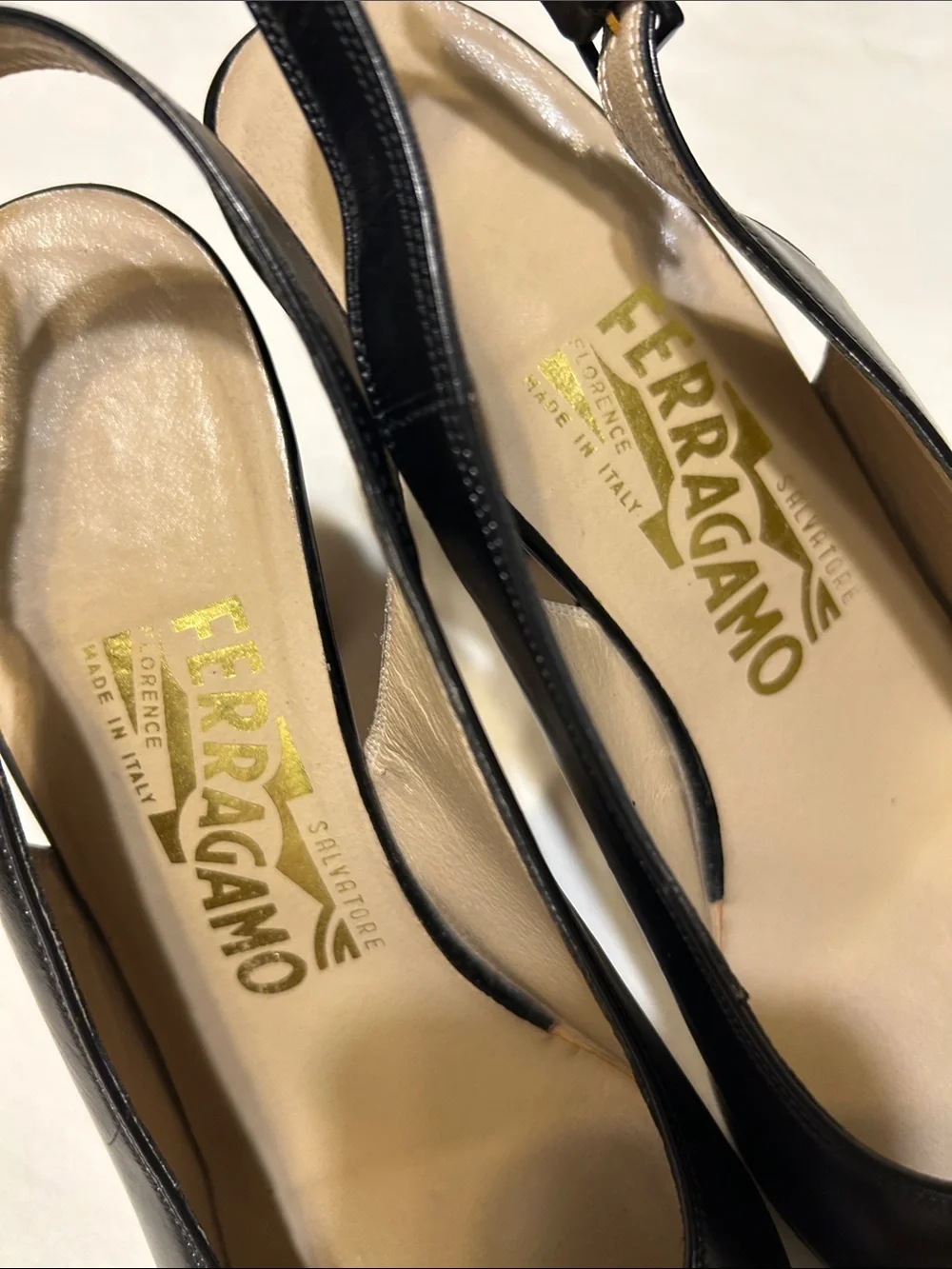 Salvatore Ferragamo Black Leather Slingback Pointed Pumps
